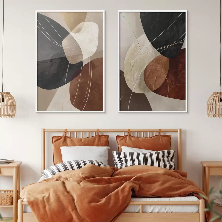 fotószőnyeg Meleg színvilágú geometrikus ovális alakzatok sárga vonalakkal d00763