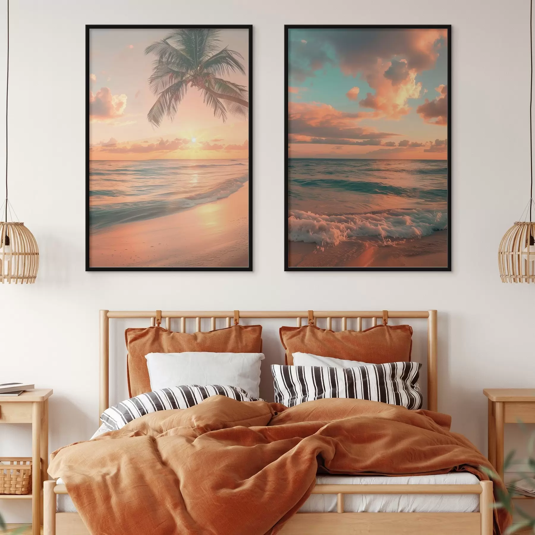 fotószőnyeg Naplemente a tengerparton, kilátással a hullámokra d00787