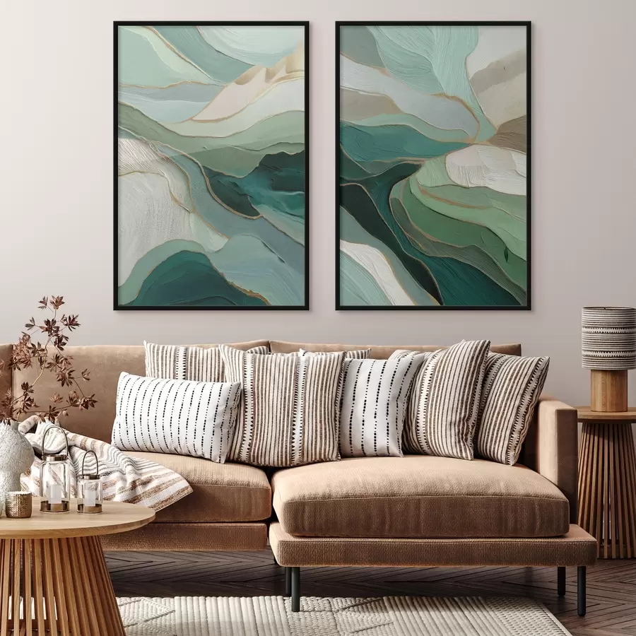 fotószőnyeg Smaragdszínű réteges absztrakció sárga kontúrral d00766