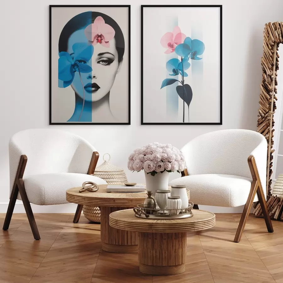 fotószőnyeg Absztrakt művészeti portré egy nőről orchideákkal d00818