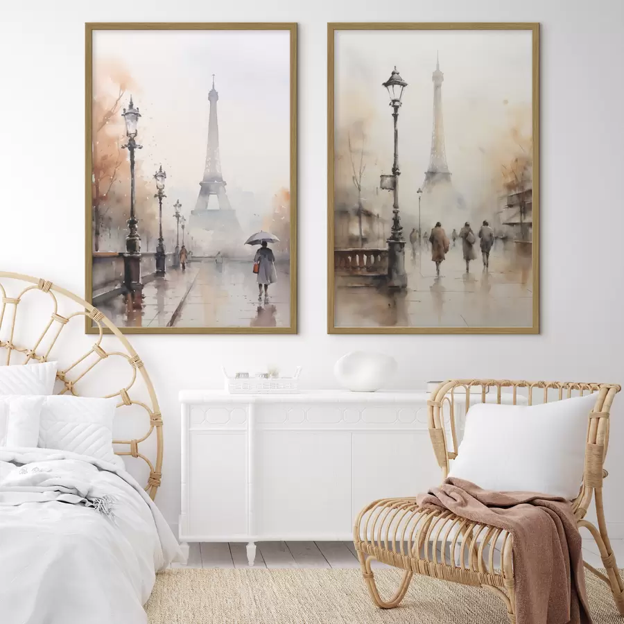 fotószőnyeg Esős őszi nap Párizsban, az Eiffel-torony háttérben és vintage utcai lámpákkal d00821