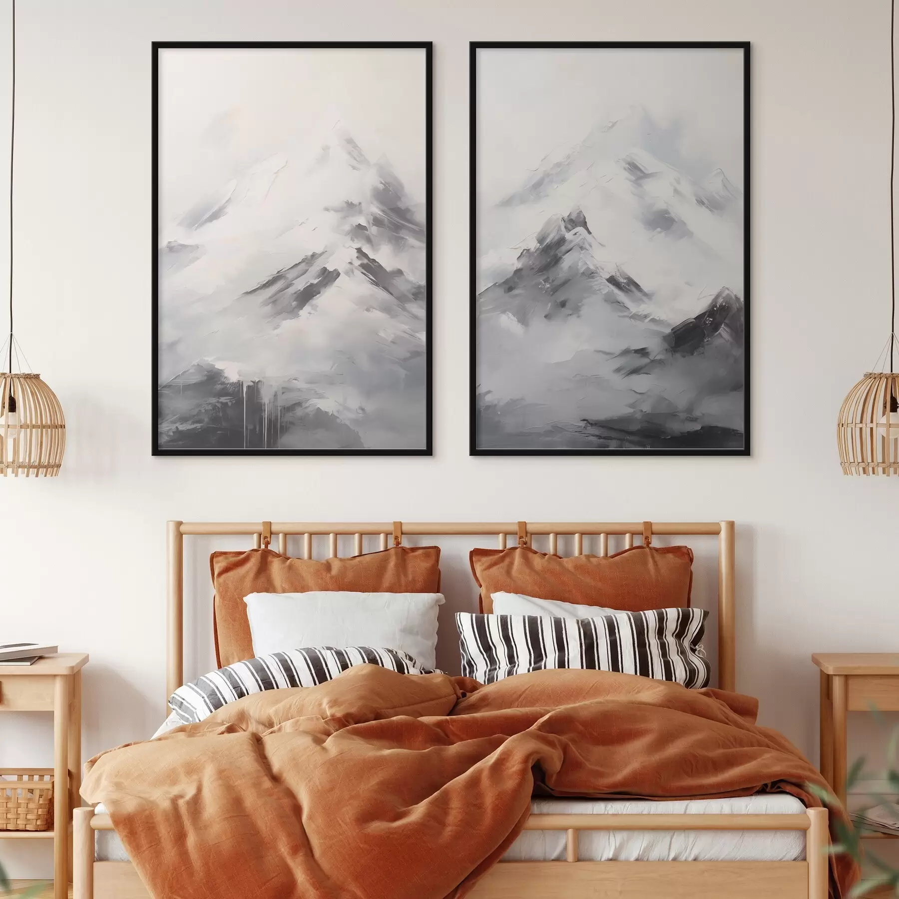 fotószőnyeg Havas hegycsúcsok szürke árnyékokkal, szürke ég, ecsetvonások, texturált, minimalista d00822