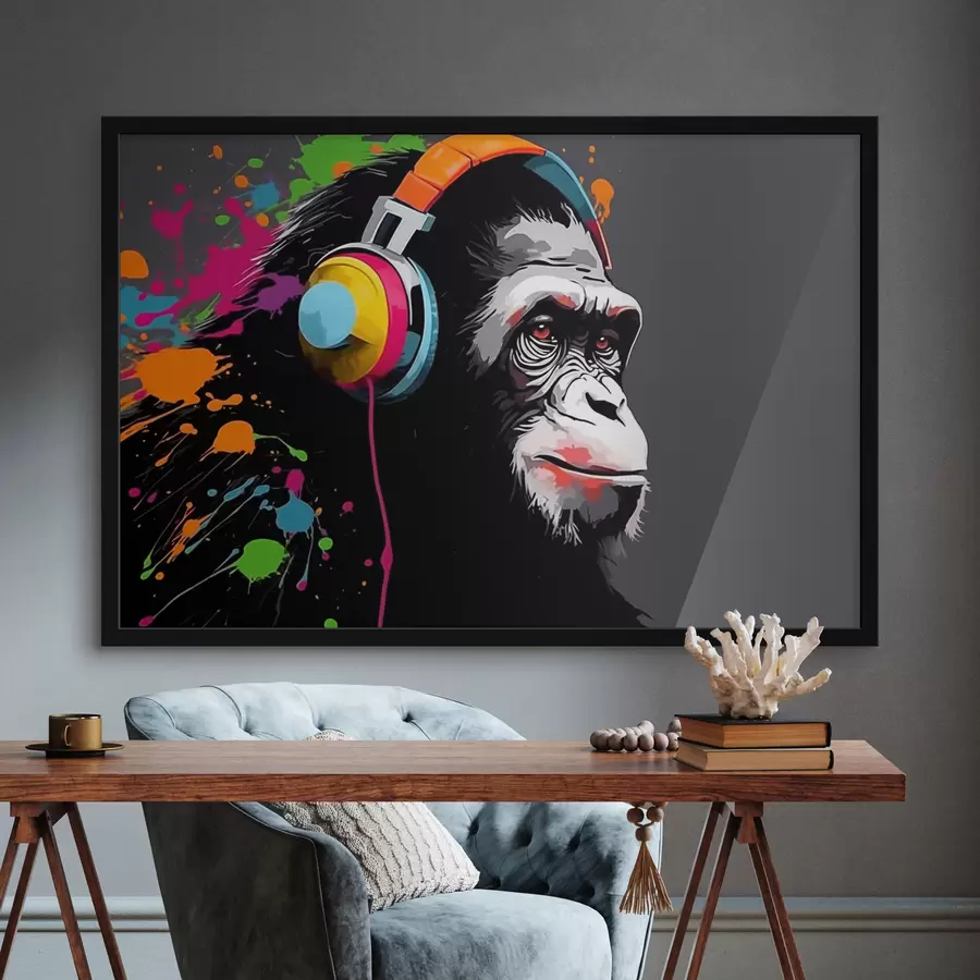 fotószőnyeg Fejhallgatóval ellátott majom f47385