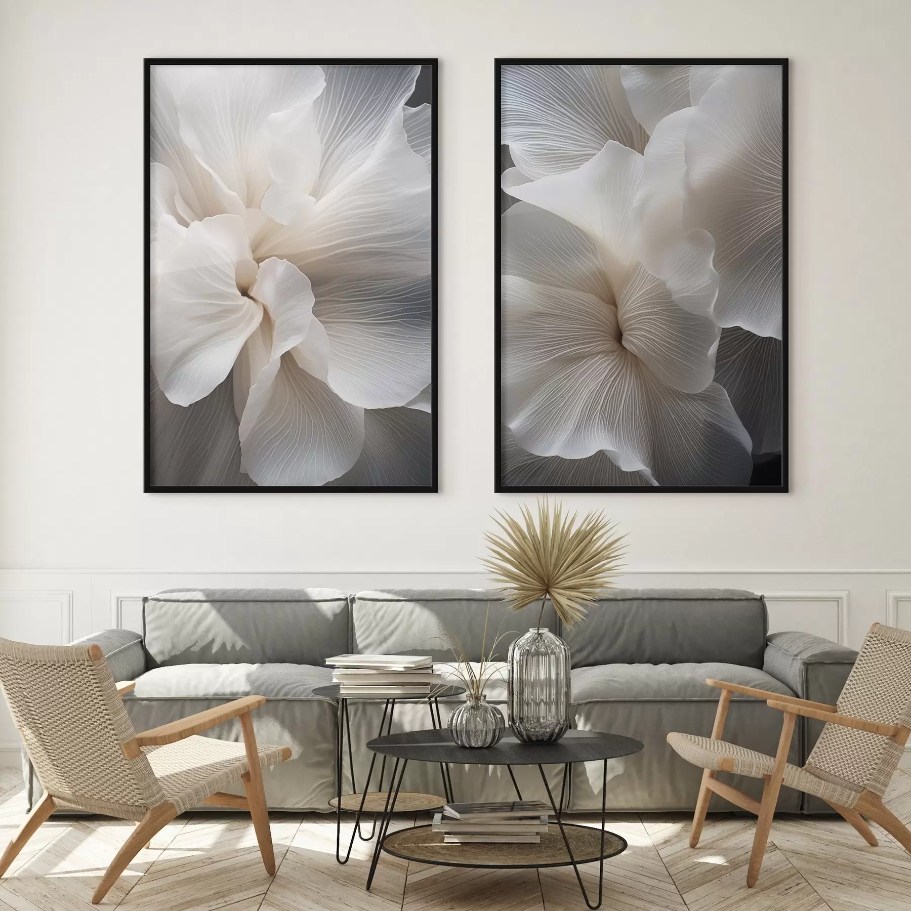 fotószőnyeg Közelkép finom, absztrakt fehér virágszirmokról, bonyolult vonalakkal és elmosódott sötét háttérrel d01117