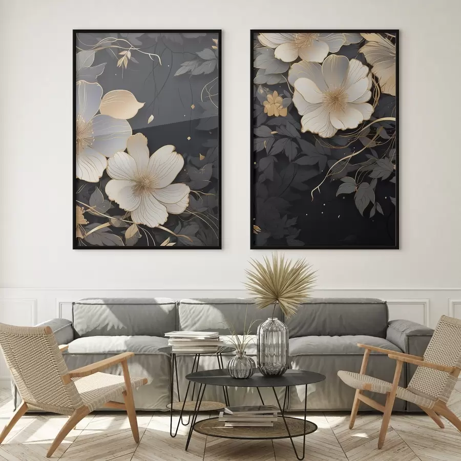 fotószőnyeg Nagy absztrakt virágok sötét háttér előtt d01066