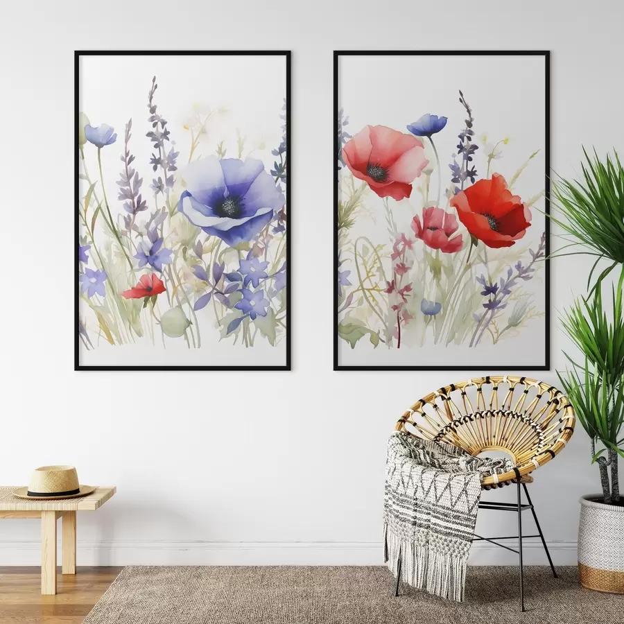 fotószőnyeg Pipacsok a mezőn, akvarell hatás d01067