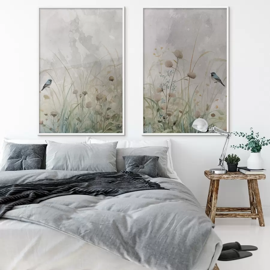 fotószőnyeg Madarak vadvirágok előtt d01068