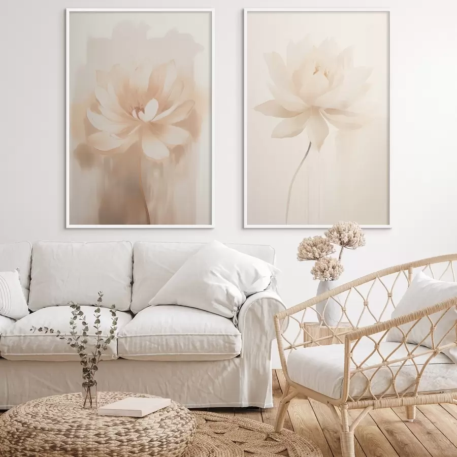 fotószőnyeg Virágkompozíció meleg bézs árnyalatokban, könnyed ecsetvonásokkal és légies háttérrel d01087