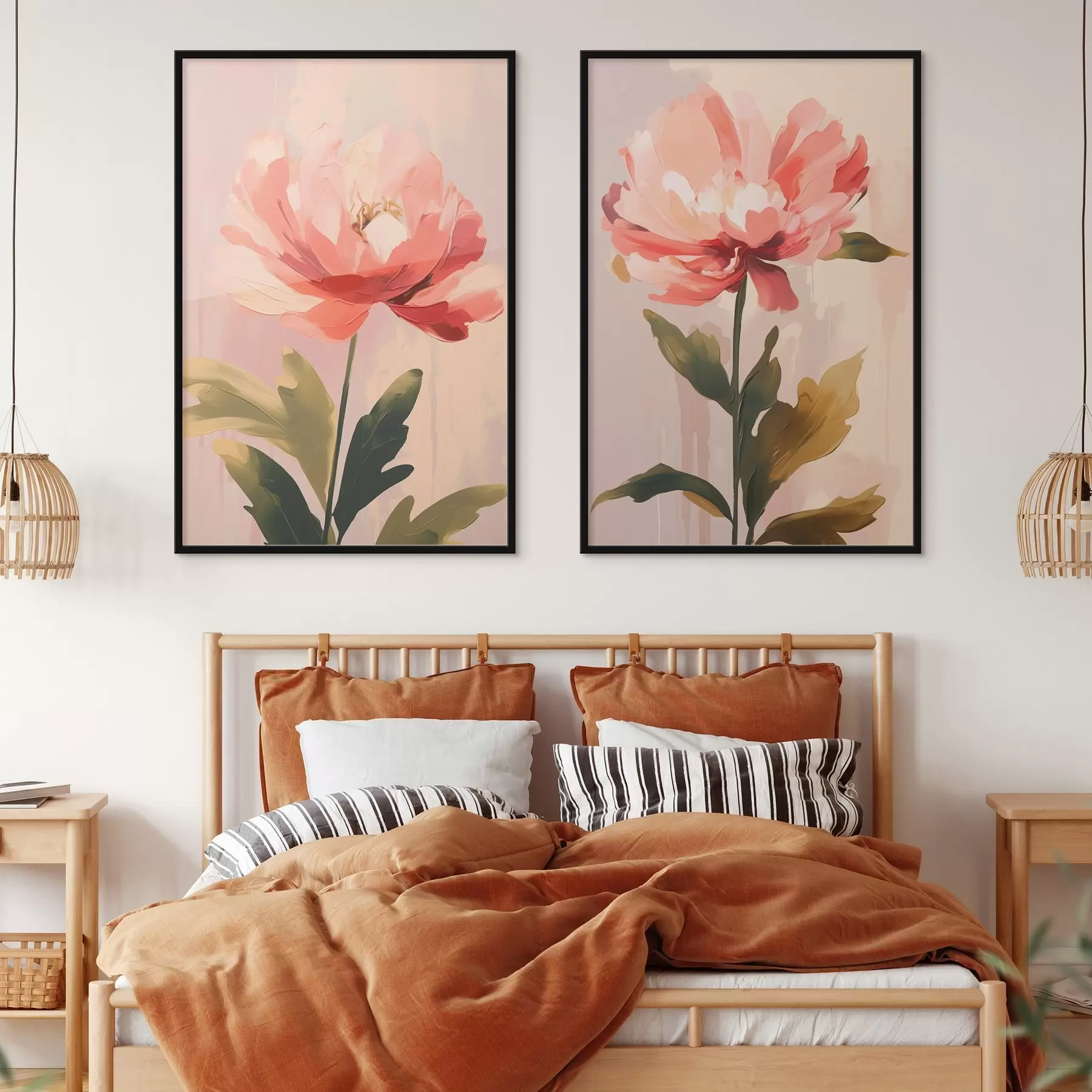 fotószőnyeg Magas szárú, meleg rózsaszín árnyalatú pasztell pünkösdi rózsák d01093