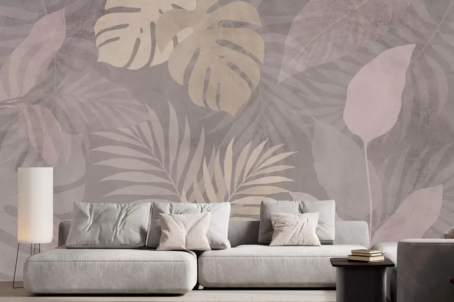 fotószőnyeg szürke háttér előtt texturált trópusi levelek w05063v1