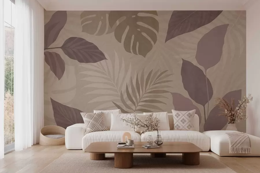 fotószőnyeg texturált trópusi levelek homokos háttér előtt w05063