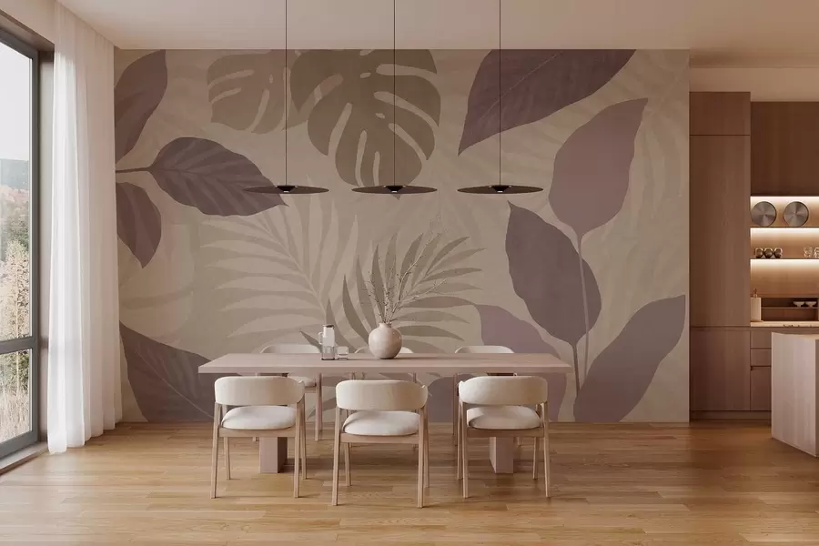 fotószőnyeg texturált trópusi levelek homokos háttér előtt w05063