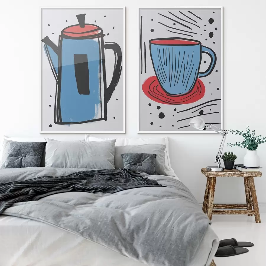 fotószőnyeg Kávéscsésze és kávéscsésze primitív rajz utánzat d01225