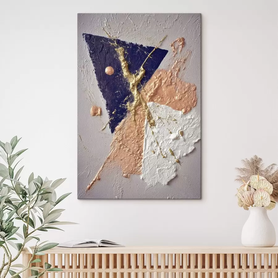 fotótapéta Absztrakt kompozíció sötétkék háromszöggel és dombornyomott ecsetvonásokkal, olajfestmény stílusban s46953