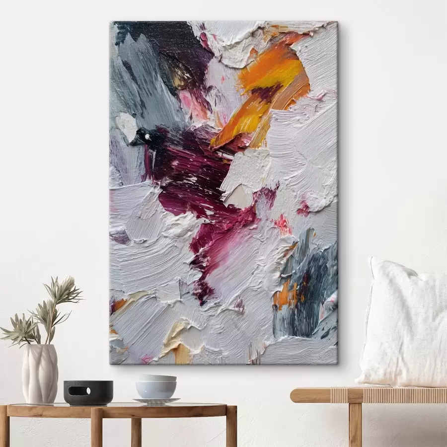 fotótapéta Absztrakt kompozíció intenzív cseresznye- és narancssárga ecsetvonásokkal, olajfestmény stílusban s46959