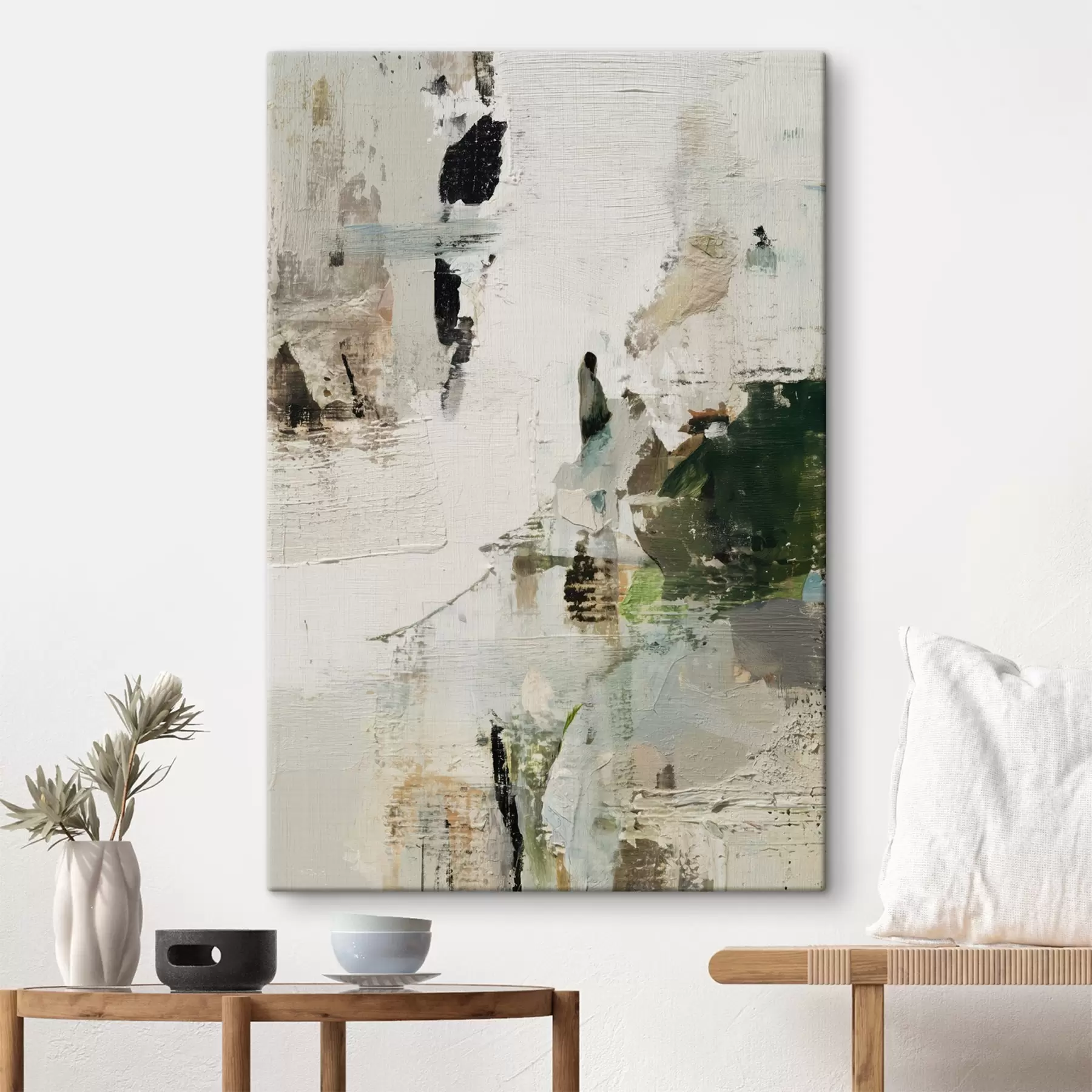 fotótapéta Absztrakt kompozíció pasztell tónusokban, sötétzöld akcentussal, olajfestmény stílusban s46960