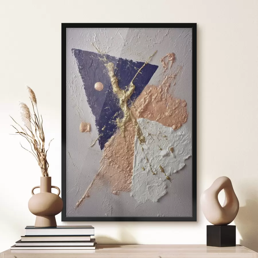 fotószőnyeg Absztrakt kompozíció sötétkék háromszöggel és dombornyomott ecsetvonásokkal, olajfestmény stílusban f46953