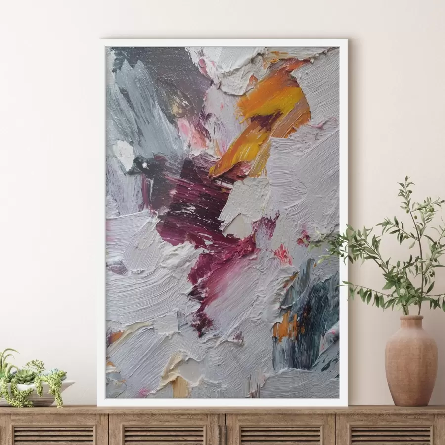 fotószőnyeg Absztrakt kompozíció intenzív cseresznye- és narancssárga ecsetvonásokkal, olajfestmény stílusban f46959