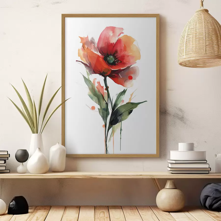 fotószőnyeg Poppy virág kifejező akvarellfesték cseppekkel, modern művészeti illusztrációs stílusban f47086