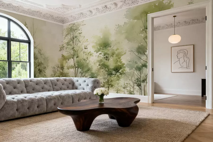 fotószőnyeg Akvarell lombhullató erdő w05180