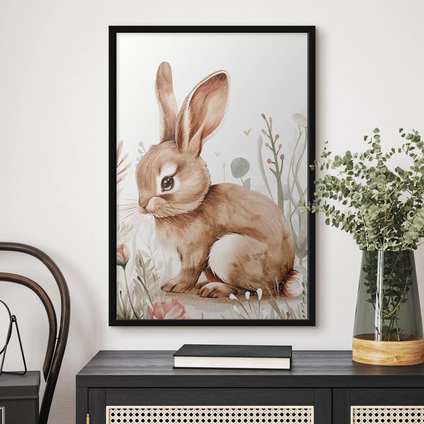 fotószőnyeg Cuki nyuszi virágok között, ceruzaeffektus f47741