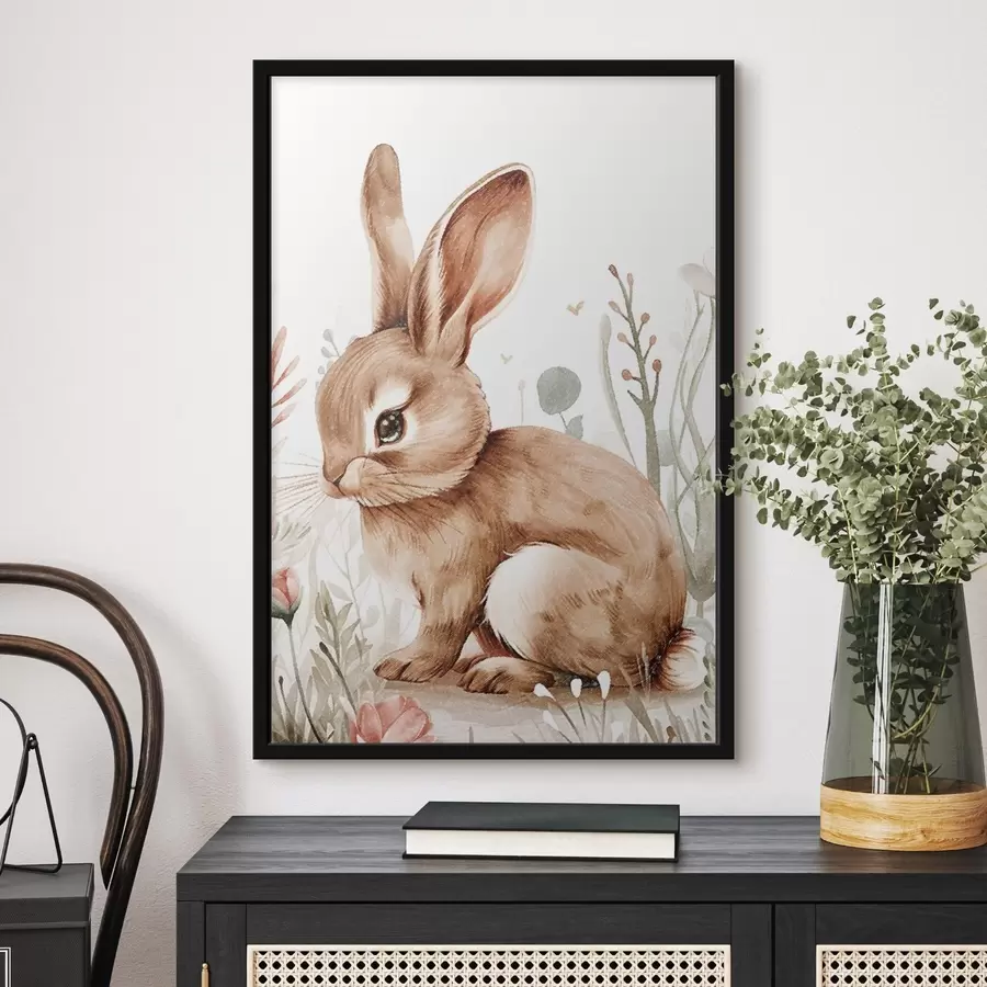 fotószőnyeg Cuki nyuszi virágok között, ceruzaeffektus f47741