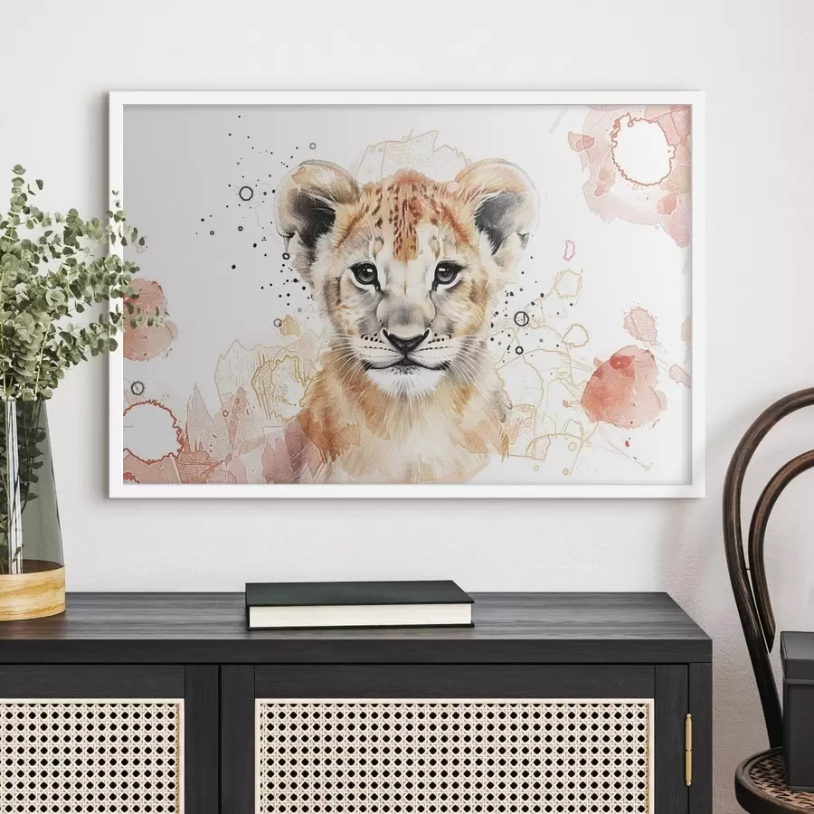 fotószőnyeg Akkvarell oroszlánkölyök, ceruzaeffektus f47742