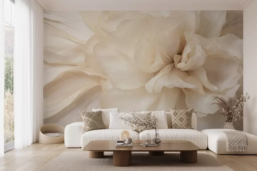 fotószőnyeg Finom textúrájú, világos színű virág áttetsző szirmokkal, lágy absztrakt háttérrel w09632