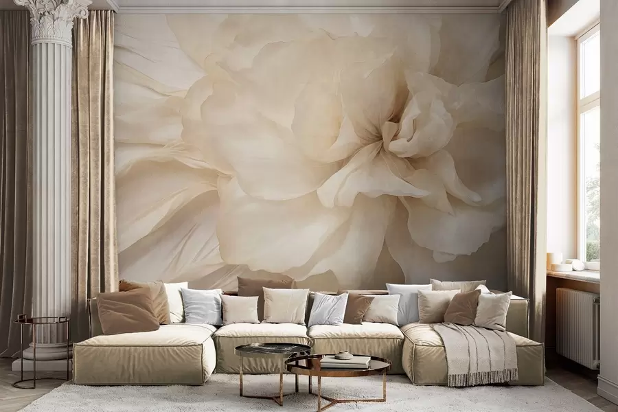 fotószőnyeg Finom textúrájú, világos színű virág áttetsző szirmokkal, lágy absztrakt háttérrel w09632