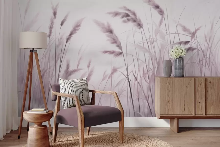 fotószőnyeg Magas, texturált száraz fű búzakalászokkal a mezőn, lágy, halvány háttér előtt w09648v2