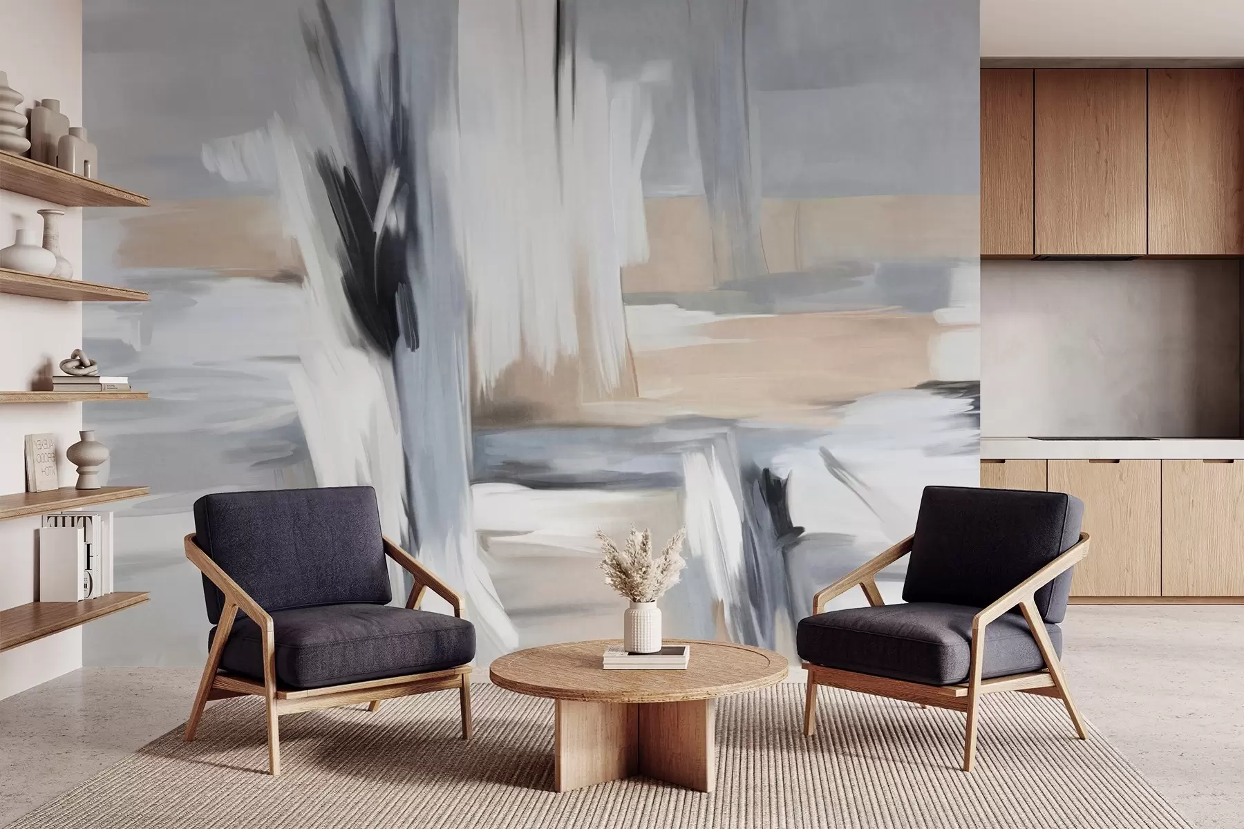 fotószőnyeg Absztrakt textúrájú festészeti stílus, fehér, szürke és bézs árnyalatú ecsetvonásokkal w09651