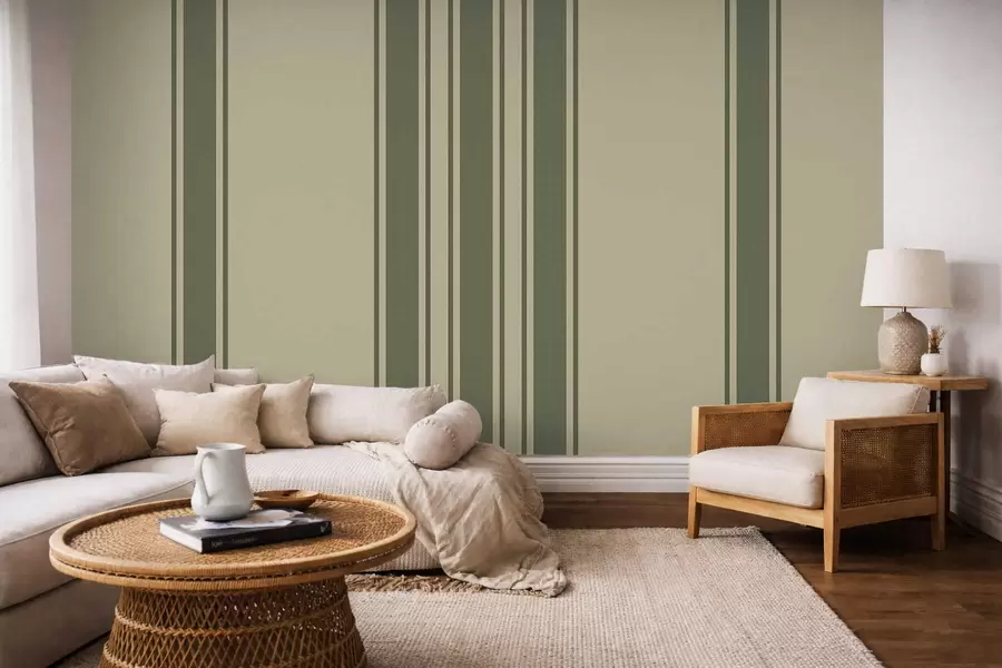 fotószőnyeg Függőleges csíkok tompított zöld és bézs színpalettában w05098