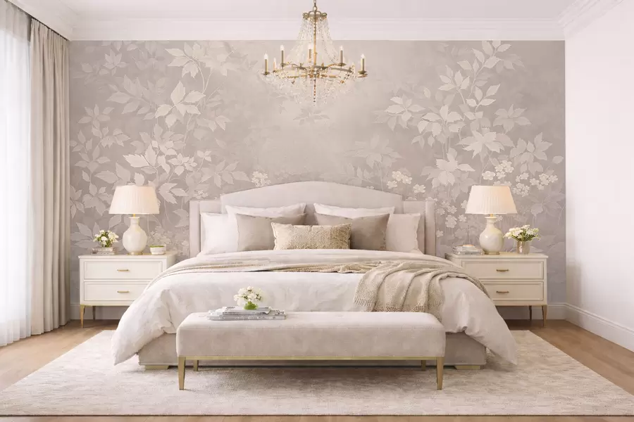 fotószőnyeg Könnyű botanikai díszítés levelekkel és apró virágokkal w05115