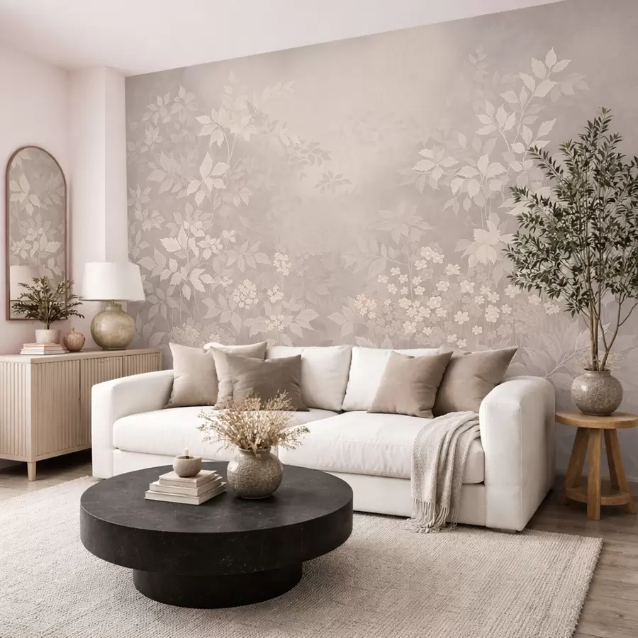 fotószőnyeg Könnyű botanikai díszítés levelekkel és apró virágokkal w05115