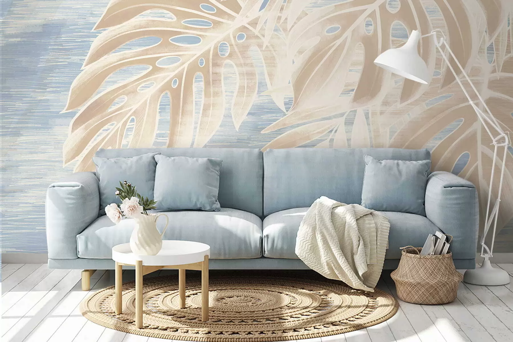 fotószőnyeg Absztrakt levelek meleg bézs árnyalatokban világos háttér előtt w05130