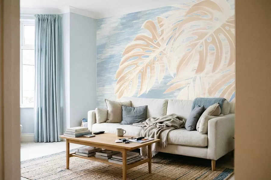 fotószőnyeg Absztrakt levelek meleg bézs árnyalatokban világos háttér előtt w05130