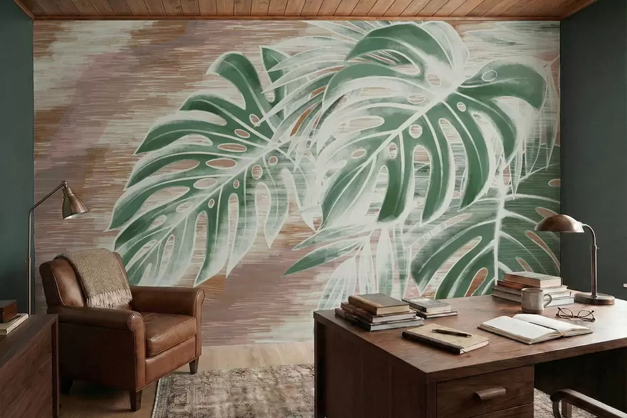 fotószőnyeg Zöld levelek meleg textúrájú absztrakt alapon w05130v3