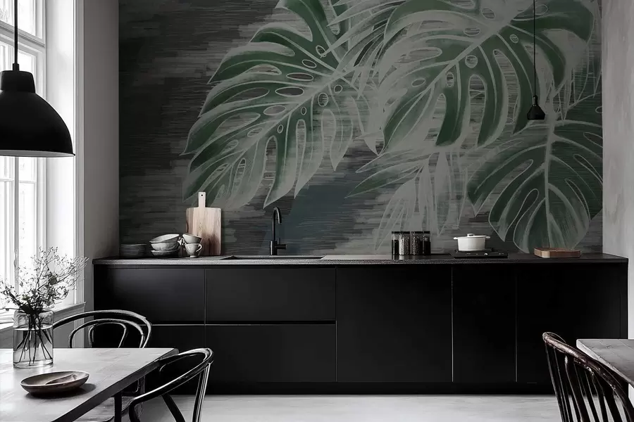 fotószőnyeg Sötétzöld levelek texturált sötét háttér előtt w05130v4