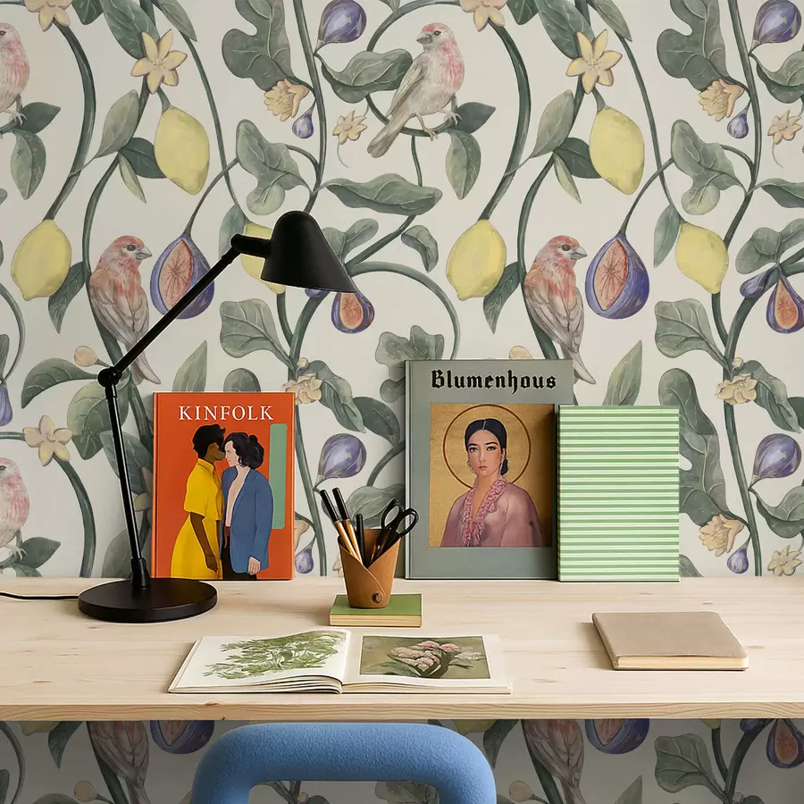 fotószőnyeg Madarak levelek és gyümölcsök között a01107