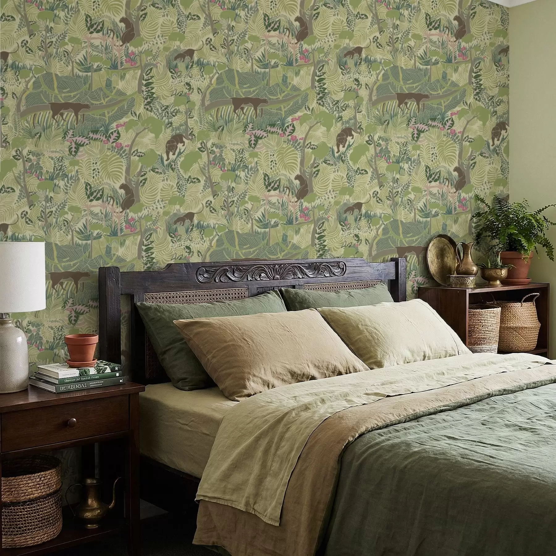 fotószőnyeg Erdei táj állatokkal és sűrű lombozattal a01108