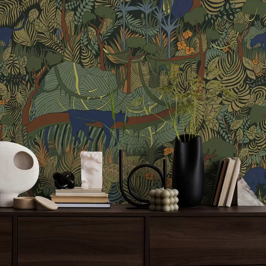 fotószőnyeg Sötét erdő állatokkal a01108v1