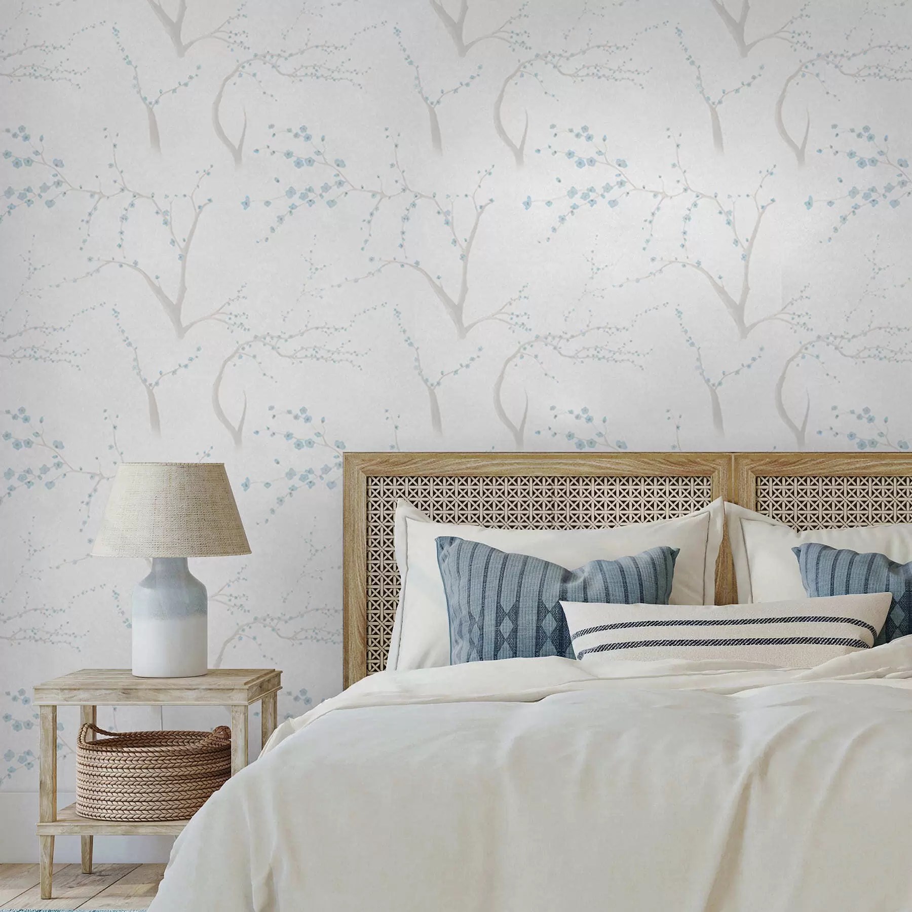 fotószőnyeg Könnyű ágak kék virágokkal a01111