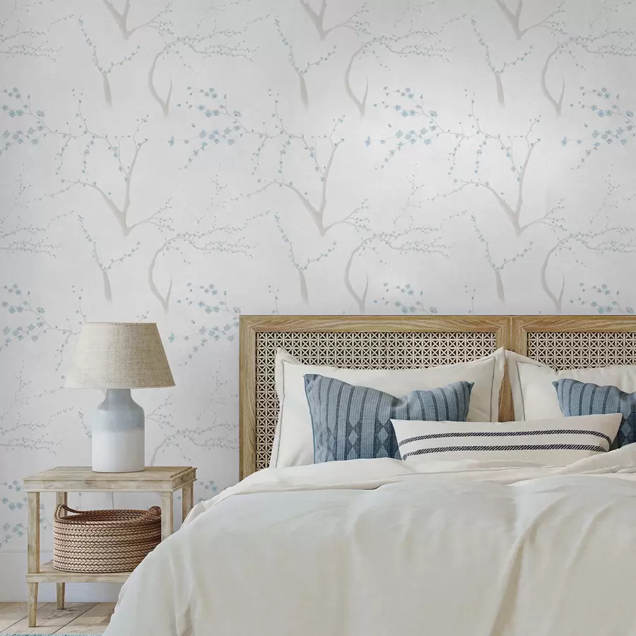 fotószőnyeg Könnyű ágak kék virágokkal a01111