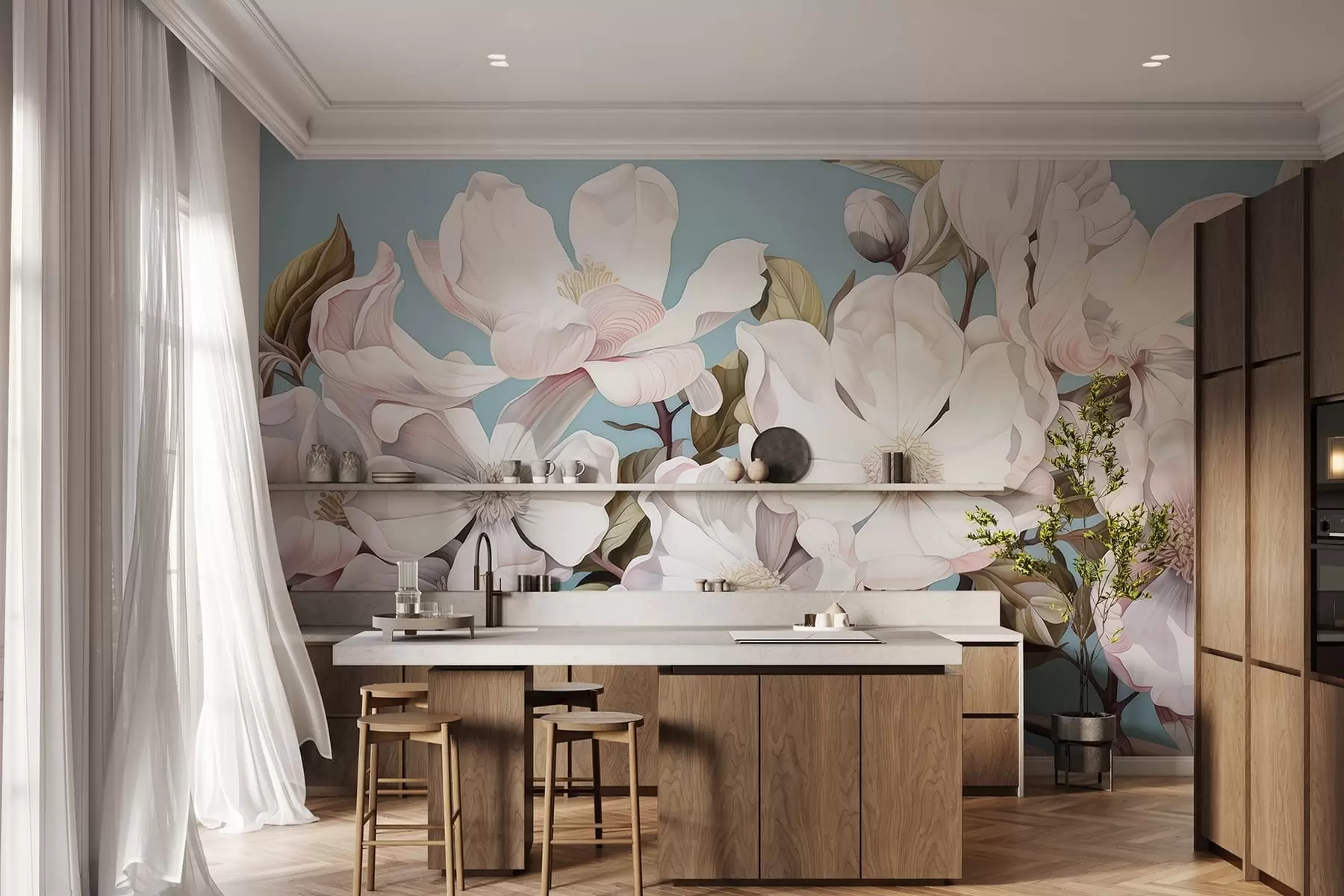 fotószőnyeg Dús virágok egy faágon w05178