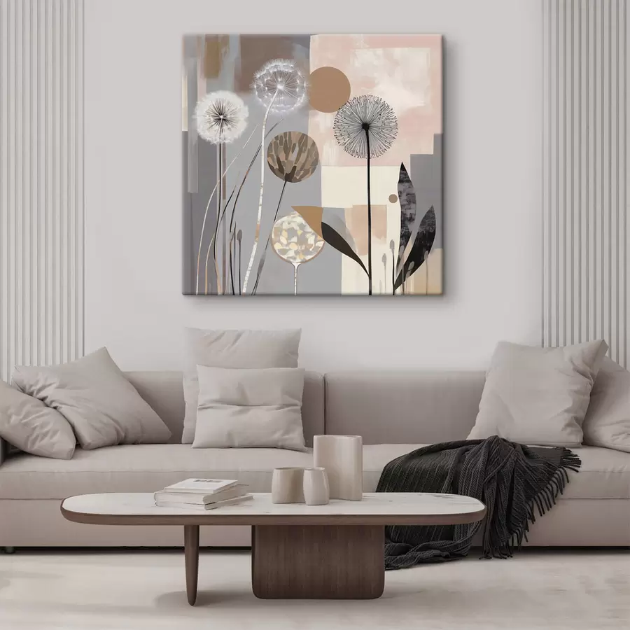 fotótapéta Absztrakció pitypangokkal és növényekkel s47776