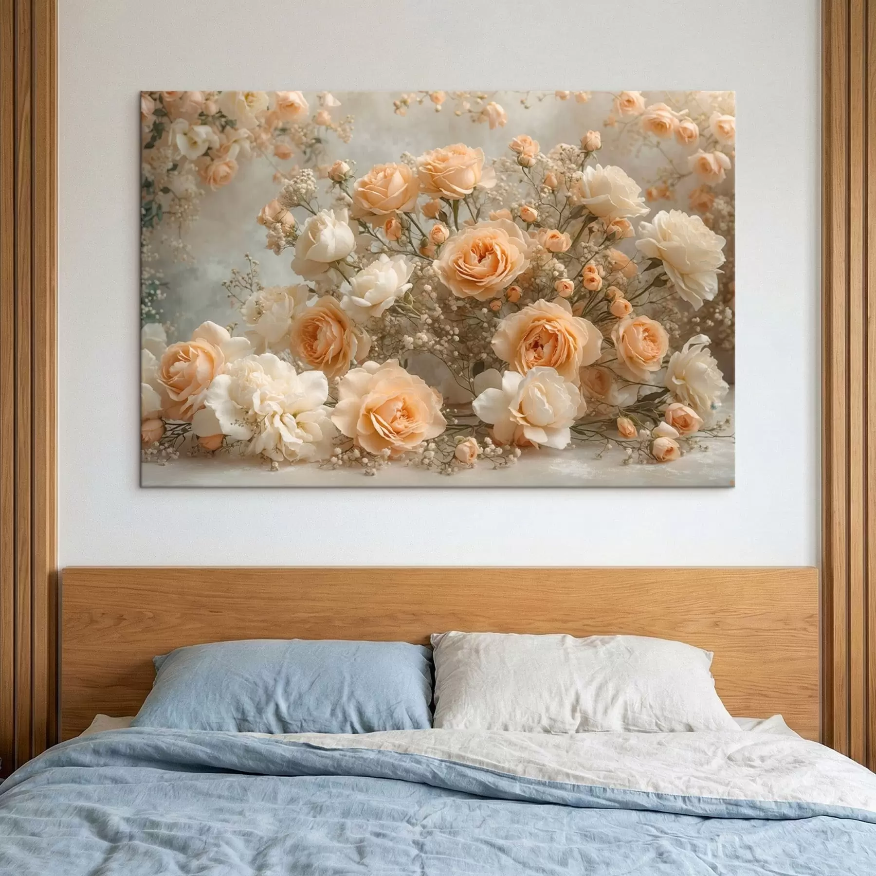 fotótapéta Finom krémes rózsák egy nagy kompozícióban s47279