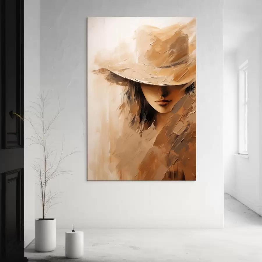 fotótapéta Kalapos nő texturált, meleg ecsetvonásokkal s47315