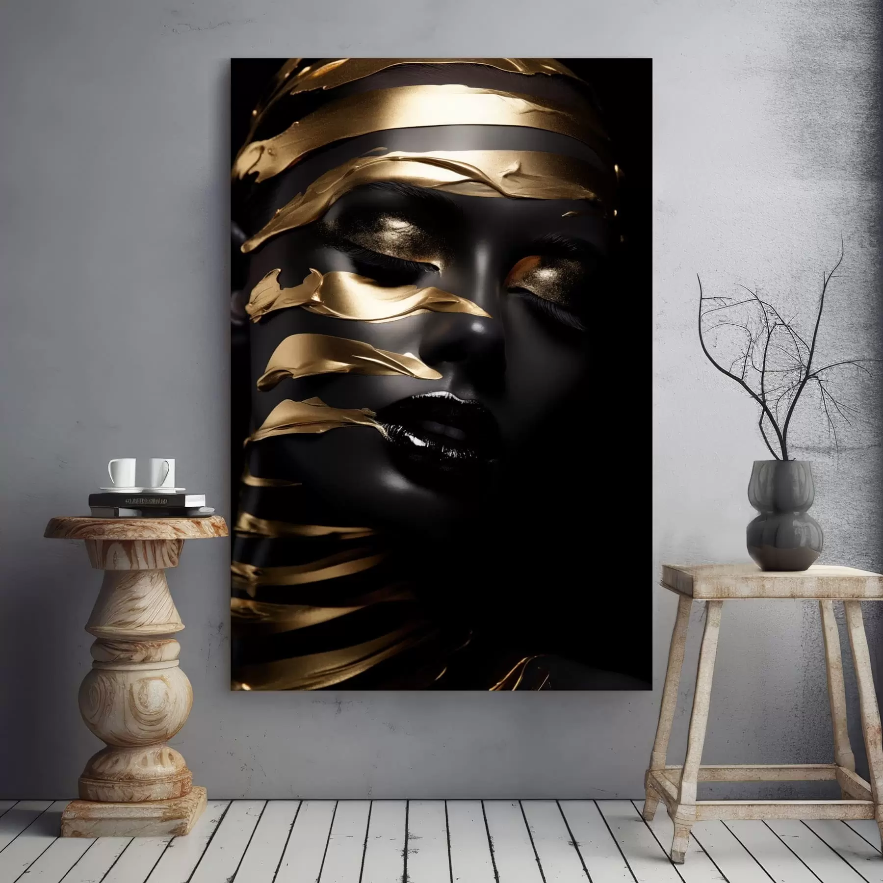 fotótapéta Sötét tónusú és csíkos arc s47321