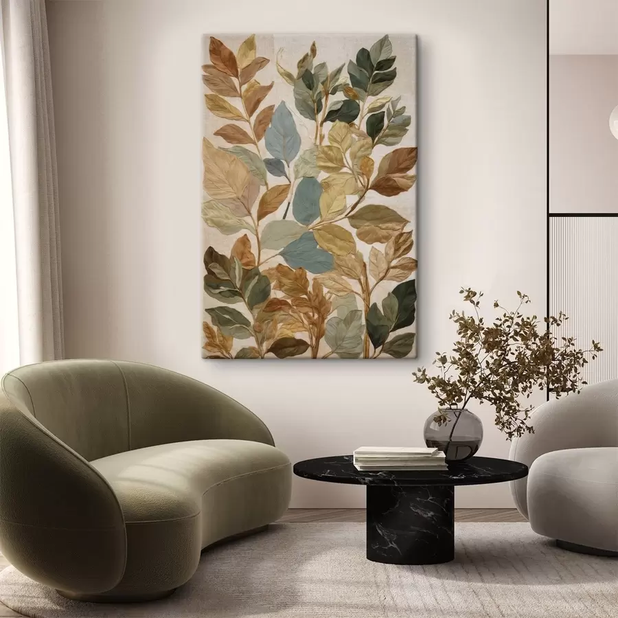 fotótapéta Dekoratív levelek meleg, természetes színpalettában s47759