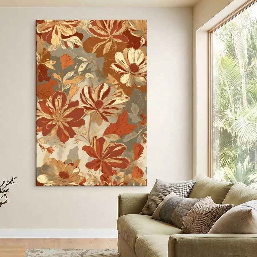 fotótapéta Virágmintás, meleg rozsda- és krémárnyalatokban s47770